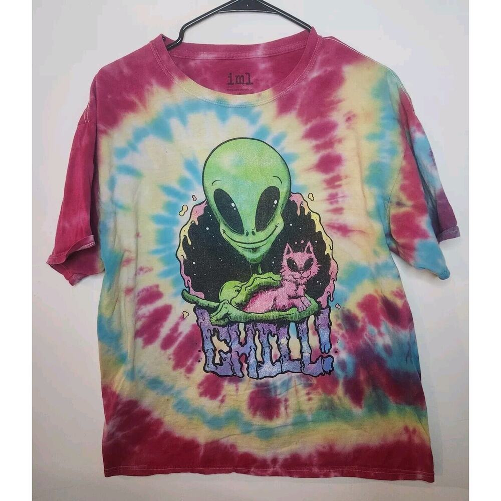 IML Issac Morris Chill! Alien Cat Tie Dye Short Sleeve T-Shirt Adult Large 0658